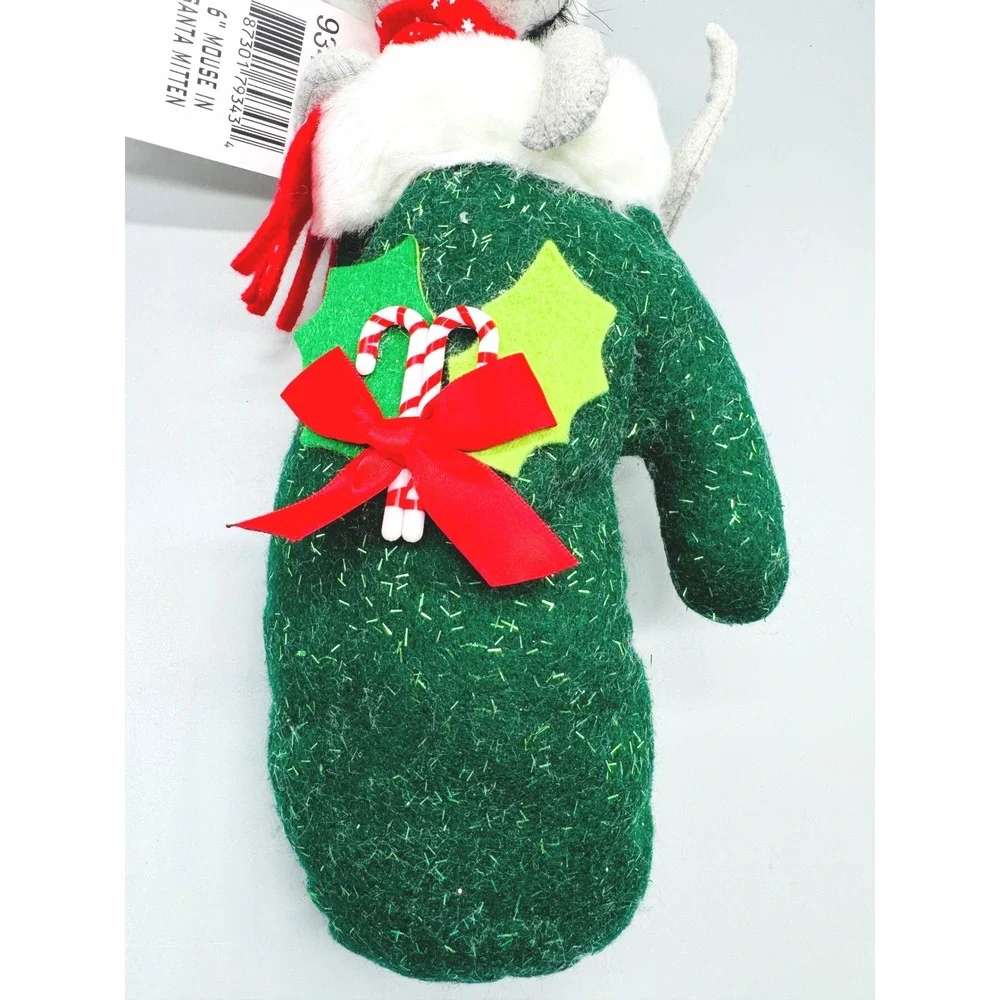 Annalee Mouse In Santa Mitten Green Christmas Hanging Decor Ornament 934307
